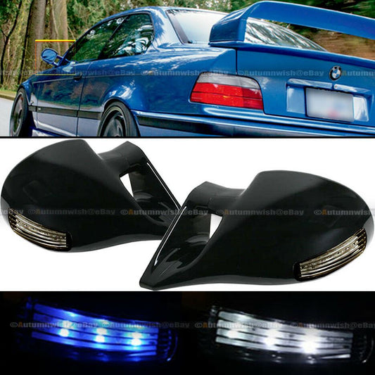 For 99-03 Protege M-3 Style LED Signal Powered Glossy Black Side View Mirror - Autumn Wish Auto Art