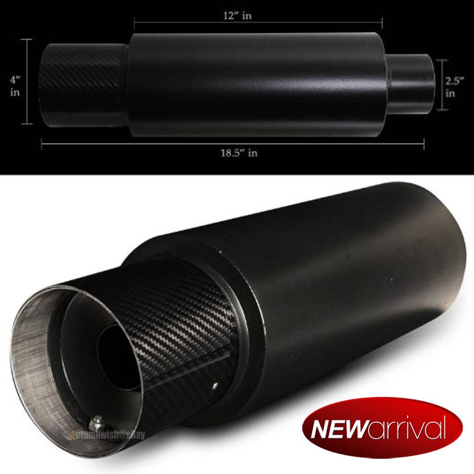Fit C240 N1 Weld On Flat 4" Carbon Tip 3" Inlet BLK Muffler Exhaust Silencer - Autumn Wish Auto Art