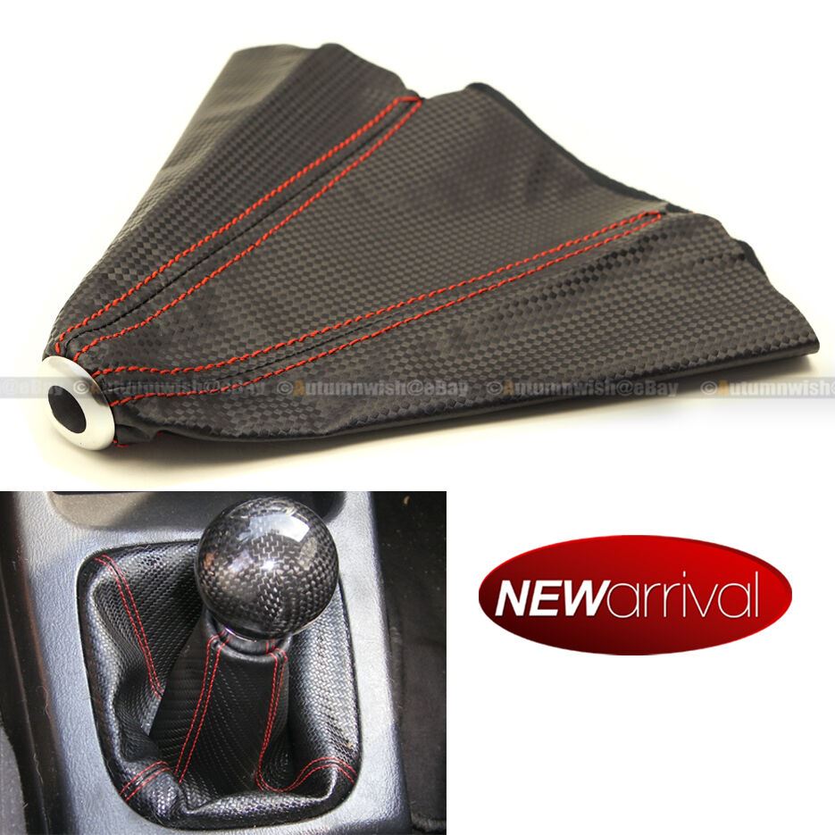 For Metro 4 Row Red Stitches Carbon Fiber Look Shift Knob Shifter Boot Cover - Autumn Wish Auto Art