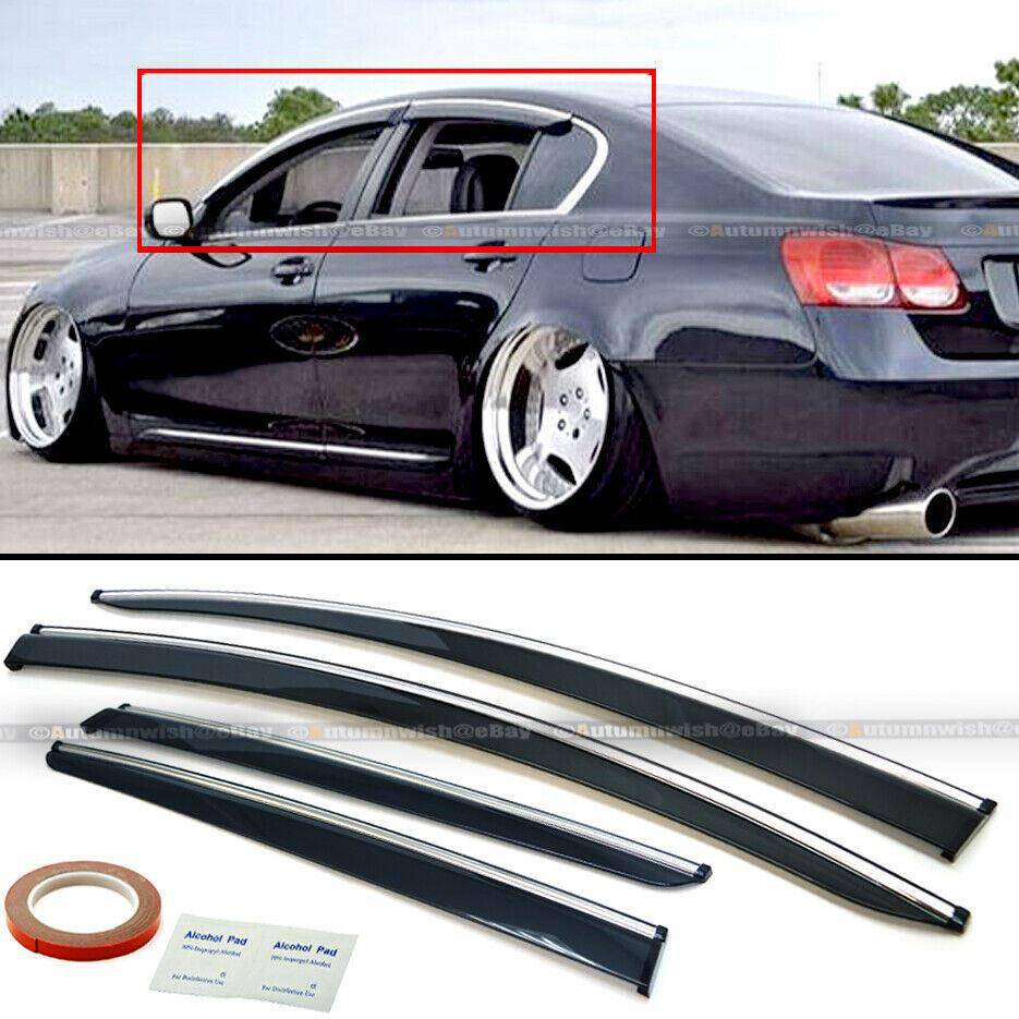 Lexus GS300 GS430 GS450 06-11 Chrome Trim Black Tinted Sun Shade Window Visor - Autumn Wish Auto Arts