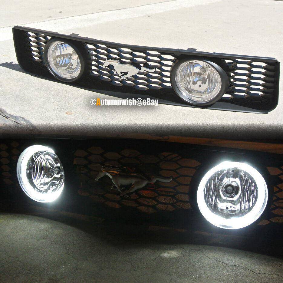Ford Mustang 05-09 4.0L V6 Plastic Mesh Grill Grille w/ Dual Halo Clear Fog Light - Autumn Wish Auto Arts