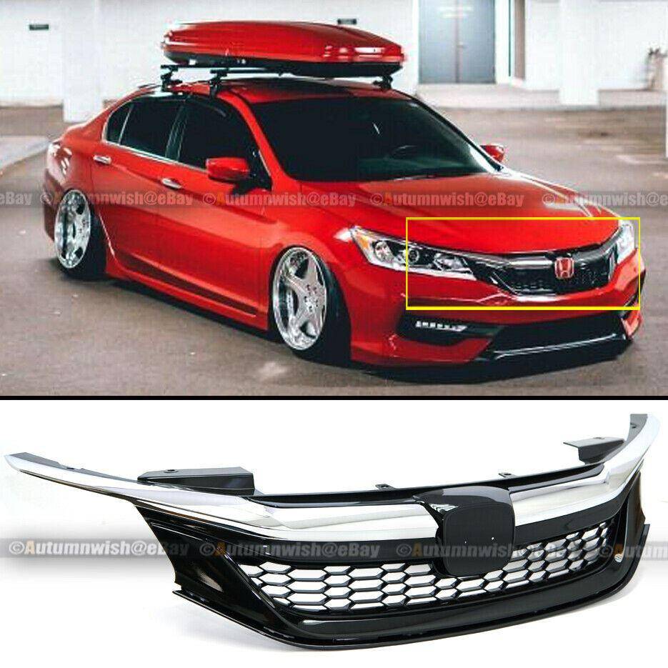 Honda Accord 16-17 9th Gen Sedan Chrome Black JDM Sport Style Front Grille - Autumn Wish Auto Arts