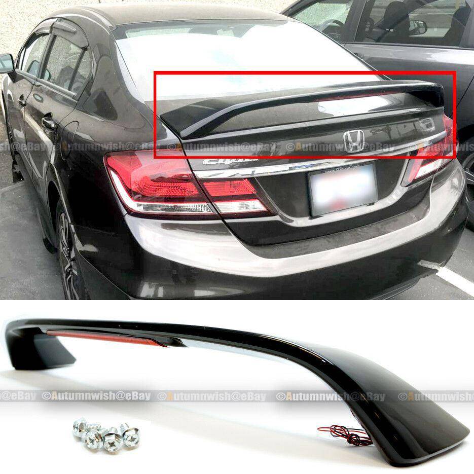 Honda Civic 13-15 4DR Glossy Black Trunk Spoiler Wing LED Brake Light Lamp - Autumn Wish Auto Arts
