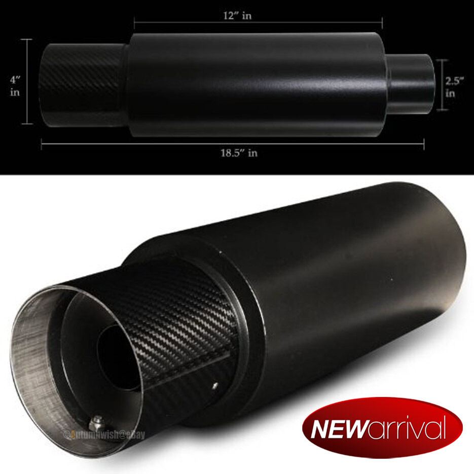 Fit Fordd F150 N1 Weld On Flat 4" Carbon Tip 2.5 Inlet BLK Muffler Exhaust Silencer - Autumn Wish Auto Art