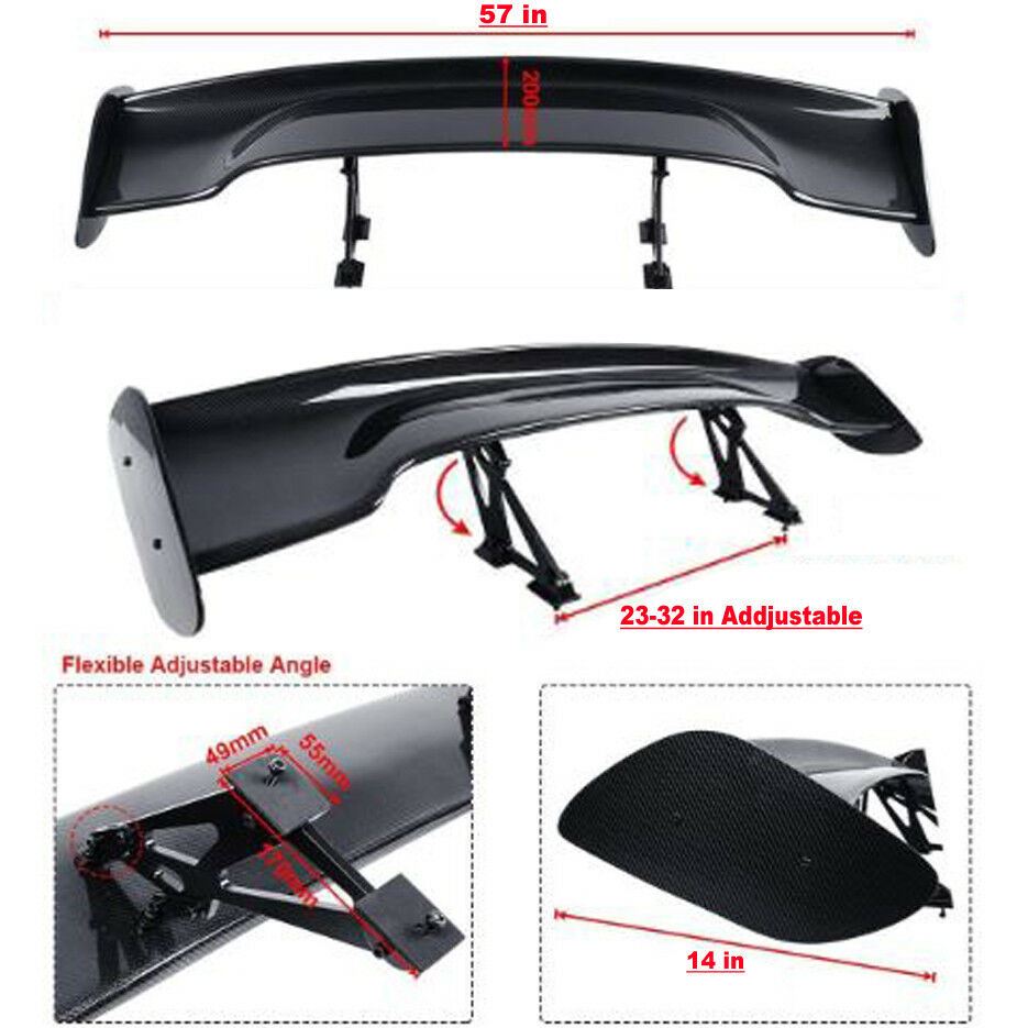 5JDM 57" GT Style Adjustable Bracket Down Force Spoiler Wing ABS Black - Autumn Wish Auto Art