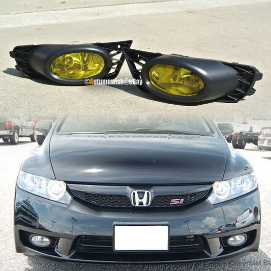 Honda 09 10 11 Civic 4DR Sedan Factory Look OE Complete Set Yellow Fog Light Kit - Autumn Wish Auto Art