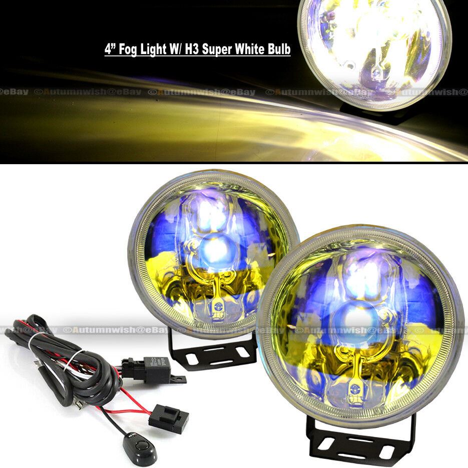 Hummer H3 H1 4" Round Ion Yellow Bumper Driving Fog Light Lamp Kit Complete Set - Autumn Wish Auto Art