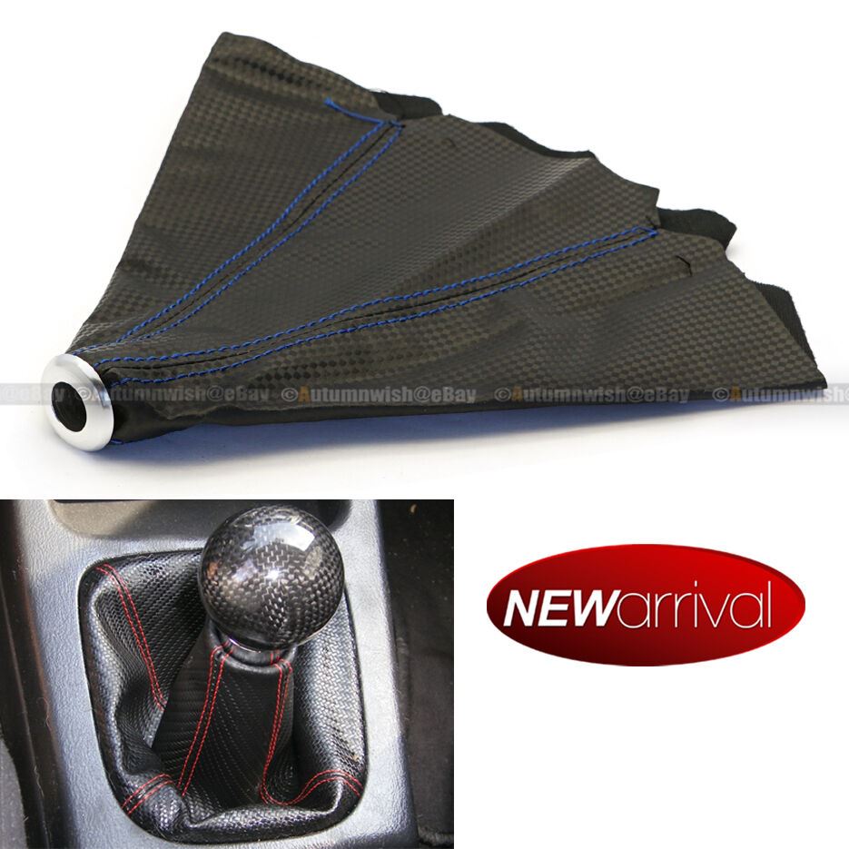 For Safari 4 Row Blue Stitches Carbon Fiber Look Shift Knob Shifter Boot Cover - Autumn Wish Auto Art
