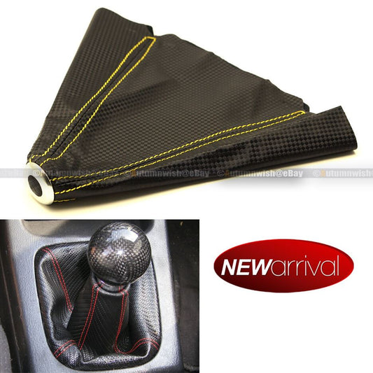 Honda Civic 4 Row Yellow Stitches Carbon Fiber Look Shift Knob Shifter Boot Cover - Autumn Wish Auto Art