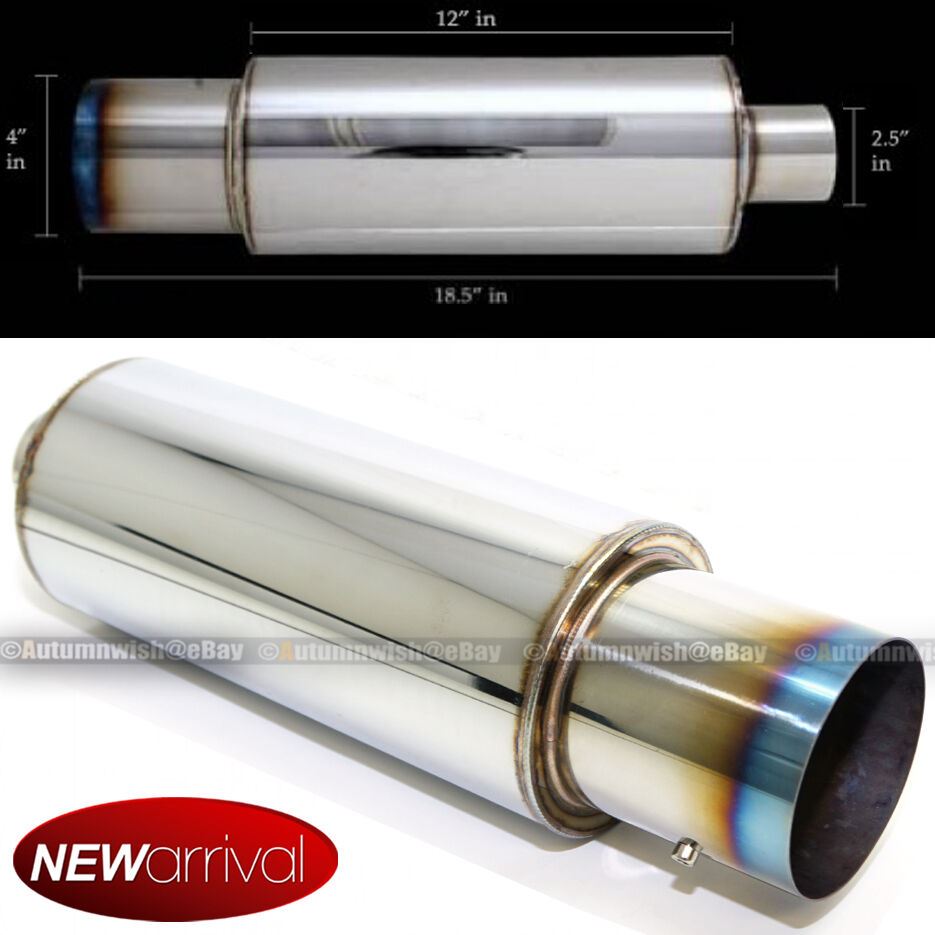 Fit S10 Weld On 4" Chrome Burn Tip 2.5" Inlet Muffler Exhaust w/ Silencer - Autumn Wish Auto Art