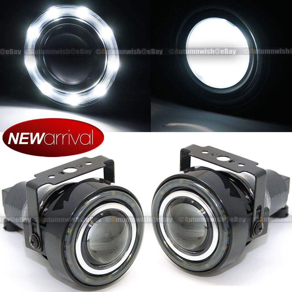 Saturn SC2 3" Round Projector Fog Lamps w/ 9 White LED Halo Light Set - Autumn Wish Auto Art