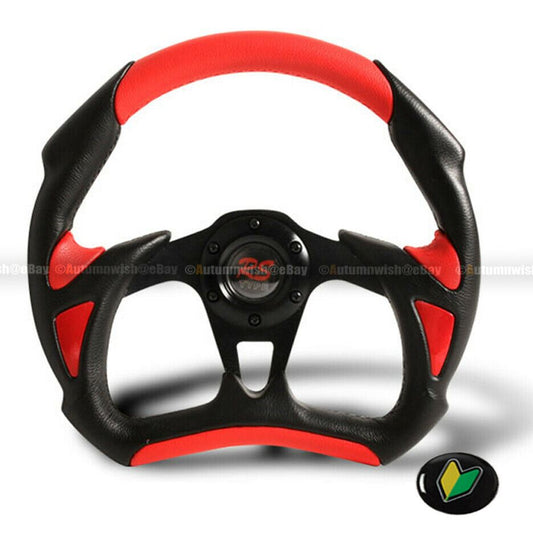 Universal Battle 320MM Black Red PVC Leather 6 Hole Steering Wheel Horn Button - Autumn Wish Auto Art