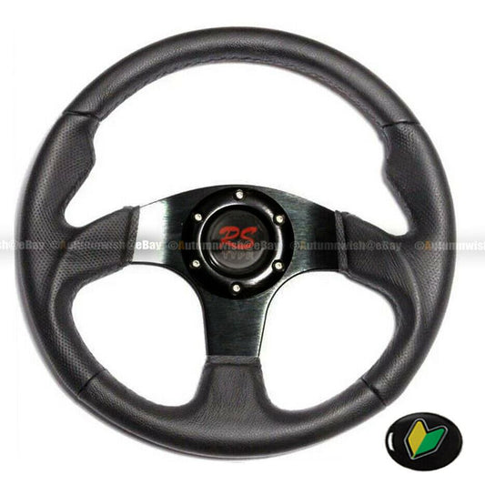 Universal 320MM Black PVC Leather Stitching 6 Hole Steering Wheel Horn Button - Autumn Wish Auto Art