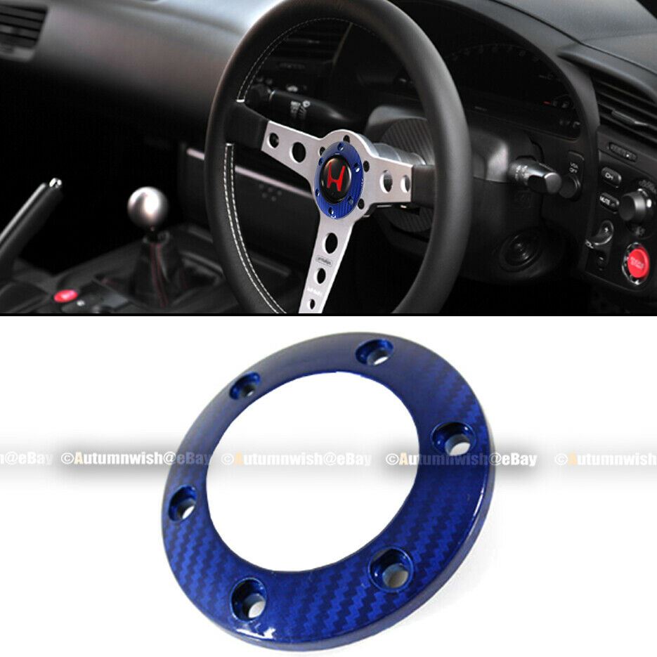 Fit 6 Bolt Pattern Blue Carbon Painted Steering Wheel Center Horn Button Ring - Autumn Wish Auto Art