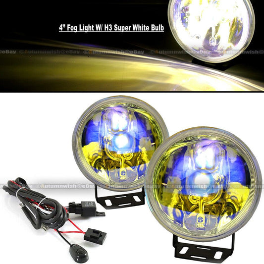 Ford Mustang 4" Round Ion Yellow Bumper Driving Fog Light Lamp Kit Complete Set - Autumn Wish Auto Art