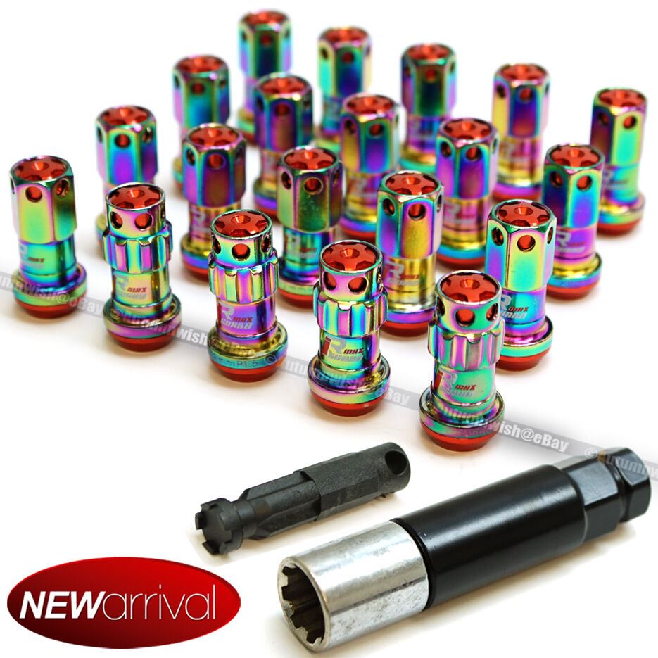 For Hyundai M12 X 1.5 mm Neo Chrome Red Closed End Steel Lug Nuts Set Of 20 - Autumn Wish Auto Art
