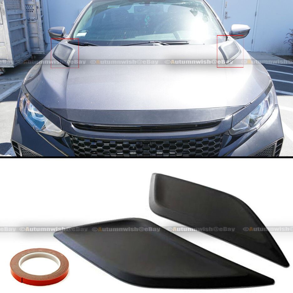 Hondas 16-18 Civic Pair Flexible JDM Decorative Hood Bonnet Vent Cover Flat Black - Autumn Wish Auto Art