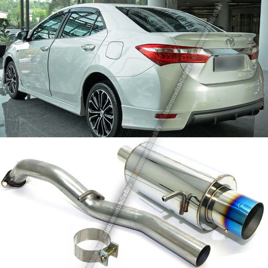 For 14-18 Toyota Corolla Stainless Axle back Exhaust Chrome Muffler 4" Blue Tip - Autumn Wish Auto Art