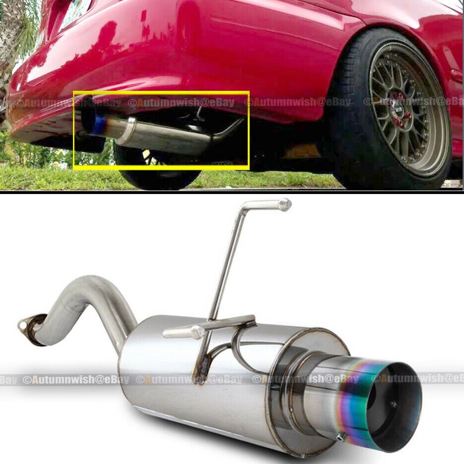 Honda 92-00 Civic 2 4 DR Stainless Bolt On Axle Back Exhaust Muffler Green Tip - Autumn Wish Auto Art