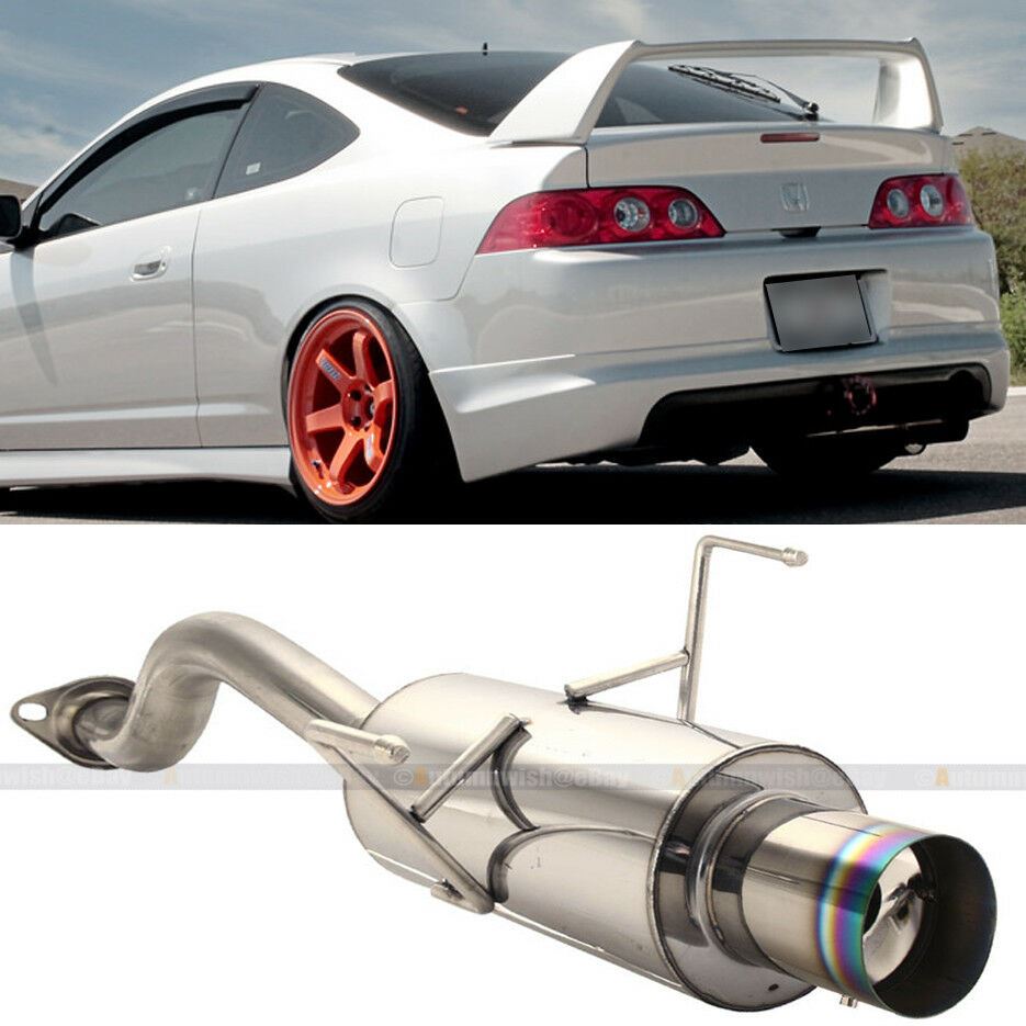 Fit RSX DC5 Base Stainless Steel Bolt On Axle Back Exhaust Muffler Green Tip - Autumn Wish Auto Art