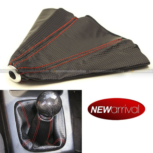 Scion xB 4 Row Red Stitches Carbon Fiber Look Shift Knob Shifter Boot Cover - Autumn Wish Auto Art