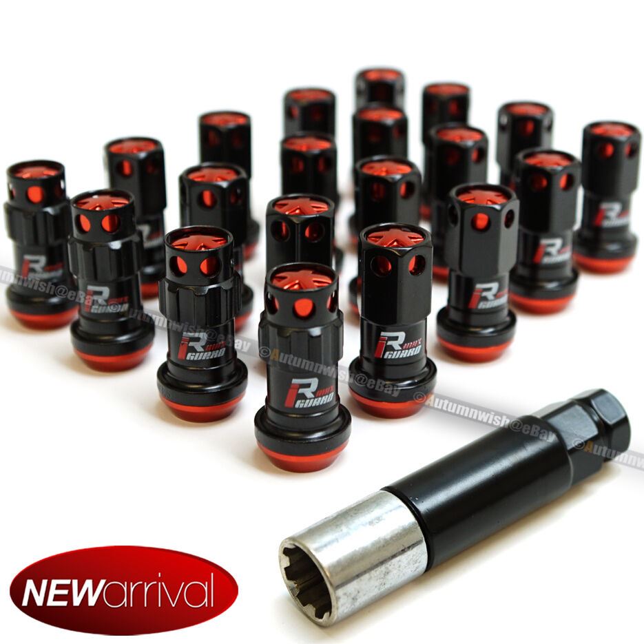 Infiniti M12 X 1.25 mm Neo Black Red Closed End Steel Lug Nuts Set Of 20 - Autumn Wish Auto Art