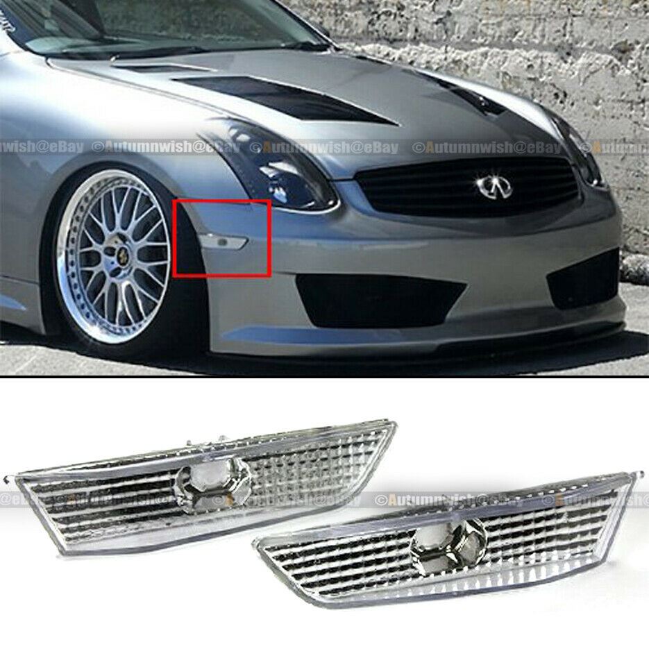 Fit 03-07 G35 Coupe Diamond Cut Chrome Housing Clear Bumper Side Marker Lights - Autumn Wish Auto Art