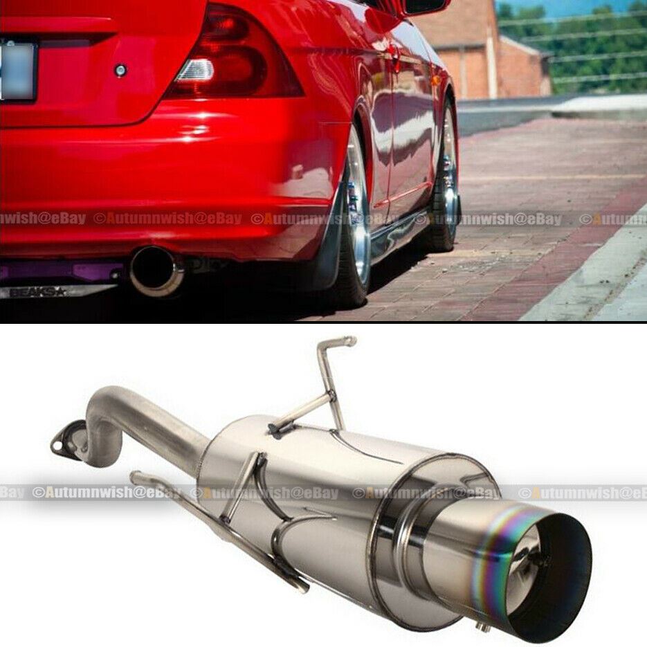 Hondas 01-05 Civic 2/4 DR Stainless Steel Axle Back Exhaust Muffler Green Tip - Autumn Wish Auto Art