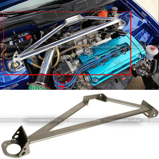 Honda Civic Integra STL Steel 3 Point Gunmetal Front Upper Strut Tower Brace Bar - Autumn Wish Auto Art