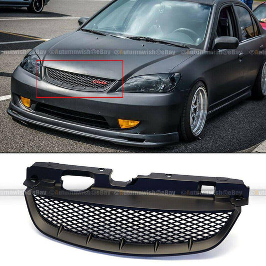 Honda Civic 04-05 Honey Comb T R Style Matte black Front Mesh Hood Grill Grille - Autumn Wish Auto Arts