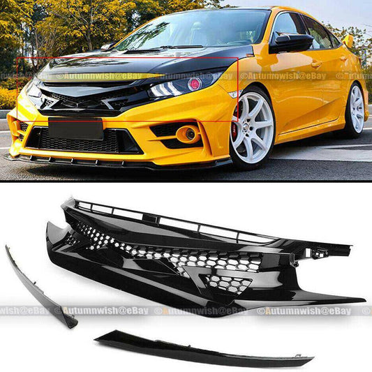 Honda Civic 16-18 Coupe Sedan Hatch Gloss Black JDM Battle Style Front Hood Grille - Autumn Wish Auto Arts