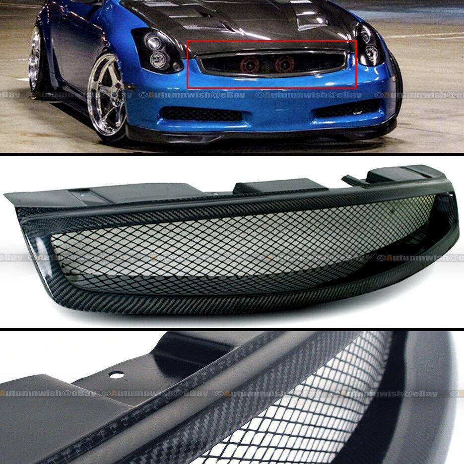 Infiniti G35 03-07 2DR Badgeless Real Carbon Fiber Bumper Hood Mesh Grill Grille - Autumn Wish Auto Arts