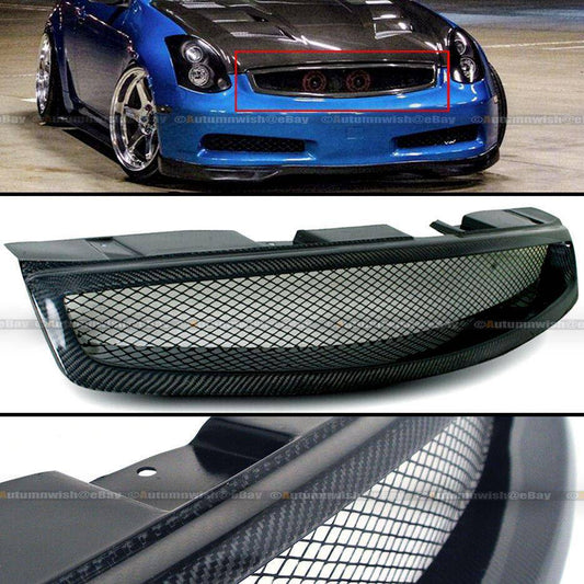 Infiniti G35 03-07 2DR Badgeless Real Carbon Fiber Bumper Hood Mesh Grill Grille - Autumn Wish Auto Arts