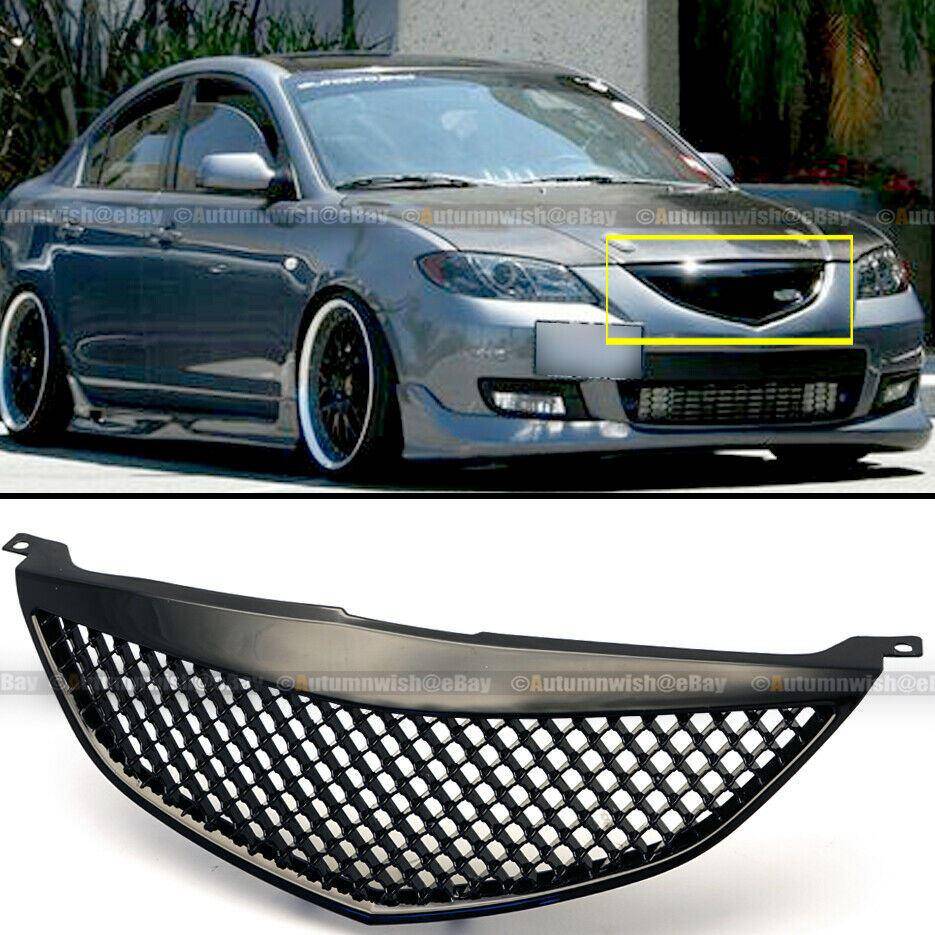 Mazda 3 04-06 Honeycomb Glossy Black Bumper Hood 3D Mesh Grill Grille - Autumn Wish Auto Arts