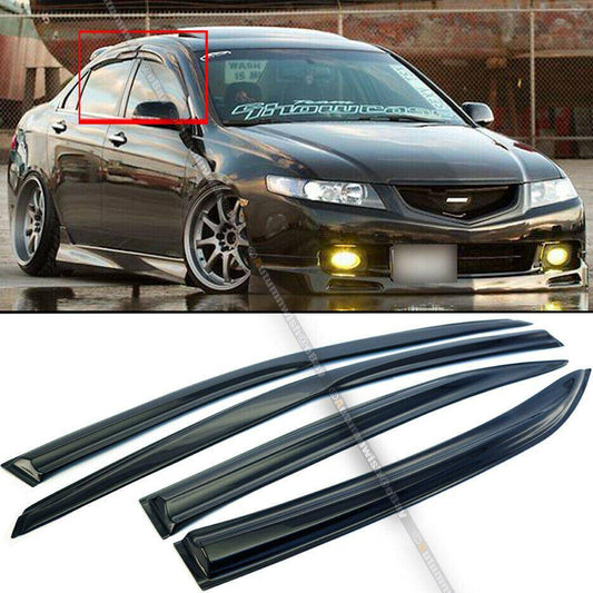 Acura TSX 04-08 JDM Mugen Style 3D Wavy Black Tinted Window Visor 4 Pcs - Autumn Wish Auto Arts