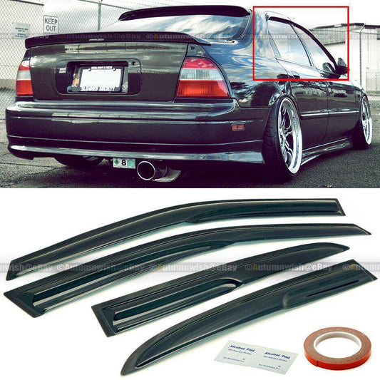 Honda Accord 94-97 4DR Sedan Mugen Style 3D Wavy Black Tinted Window Visor 4 Pieces - Autumn Wish Auto Arts