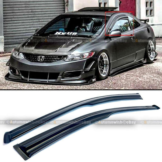 Honda Civic 06-10 2dr Coupe Mugen Style 3D Wavy Black Tinted Window Visor - Autumn Wish Auto Arts