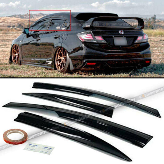 Honda Civic 12-15 JDM Wavy Mugen Style 4 Pcs Tinted Window Visor Guard Vent - Autumn Wish Auto Arts