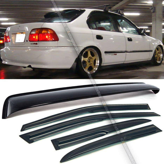 Honda Civic 96-00 4DR Sedan Mugen Style Wavy Window Visor & Rear Roof Visor - Autumn Wish Auto Arts