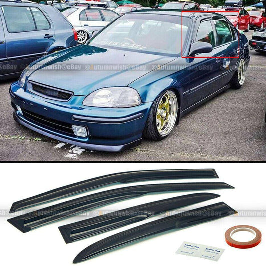 Honda Civic 96-98 4DR Sedan Mugen Style 3D Wavy Tinted Window Visor 4 Pieces - Autumn Wish Auto Arts