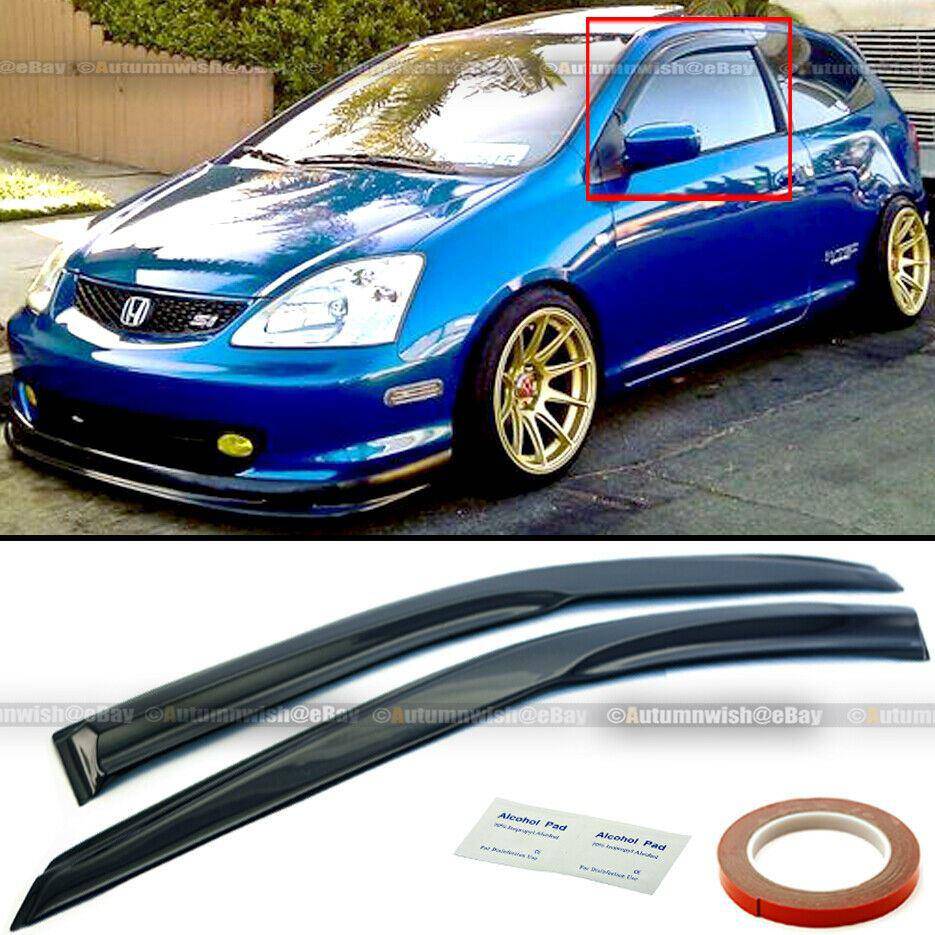 Honda Civic SI 02-05 Hatchback EP3 Mugen Style 3D Wavy Black Tinted Window Visor - Autumn Wish Auto Arts