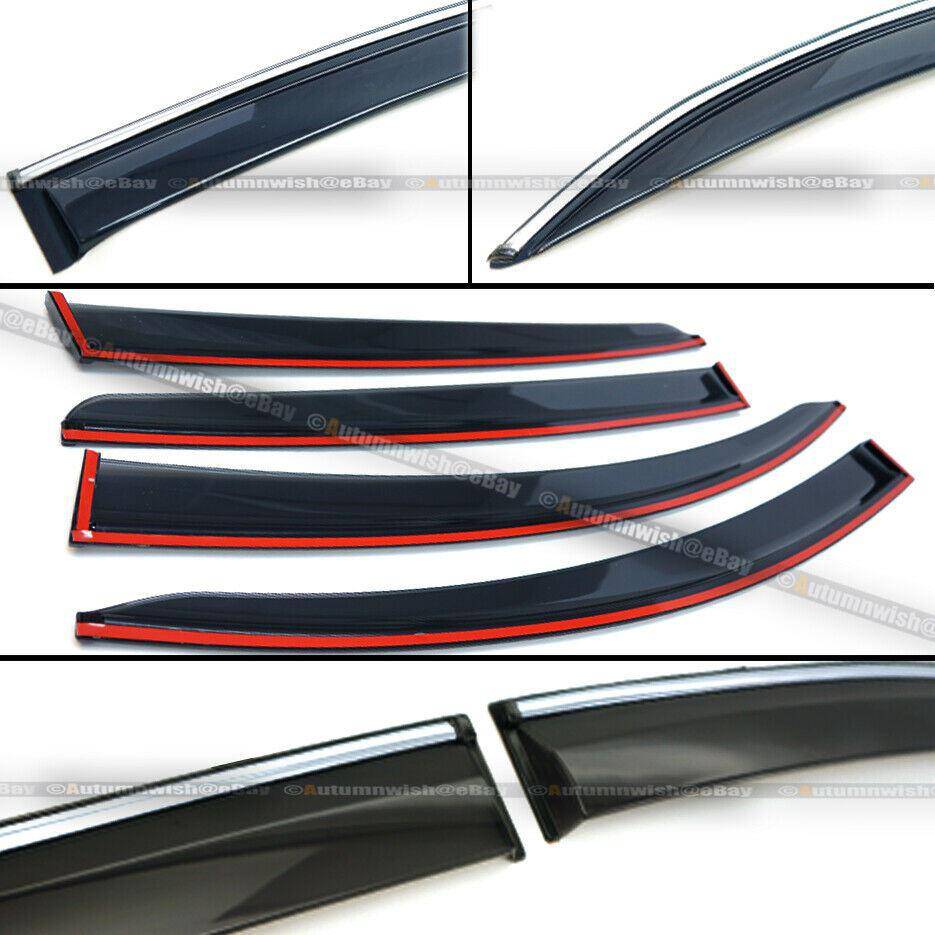 Nissan Sentra 13-17 Black Tinted Chrome Trim Window Visor Vent Shade Sun Rain Guard - Autumn Wish Auto Arts