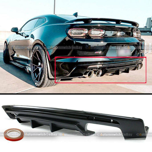 Chevrolet Camaro 16-20 Gloss Black Quad Tip Rear Bumper Lip Shark Fin Diffuser Spoiler - Autumn Wish Auto Arts