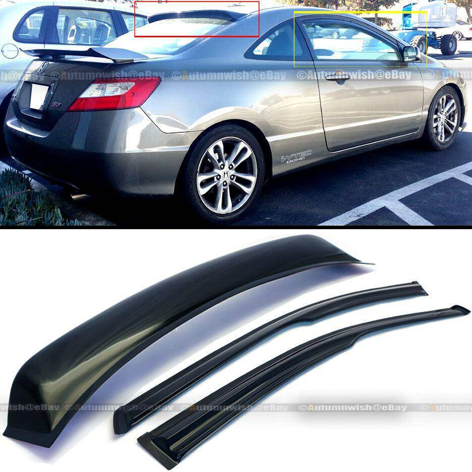 Honda Civic 06-10 2DR Mu-gen Style 3D Wavy Window Visor & Rear Roof Visor Spoiler - Autumn Wish Auto Arts