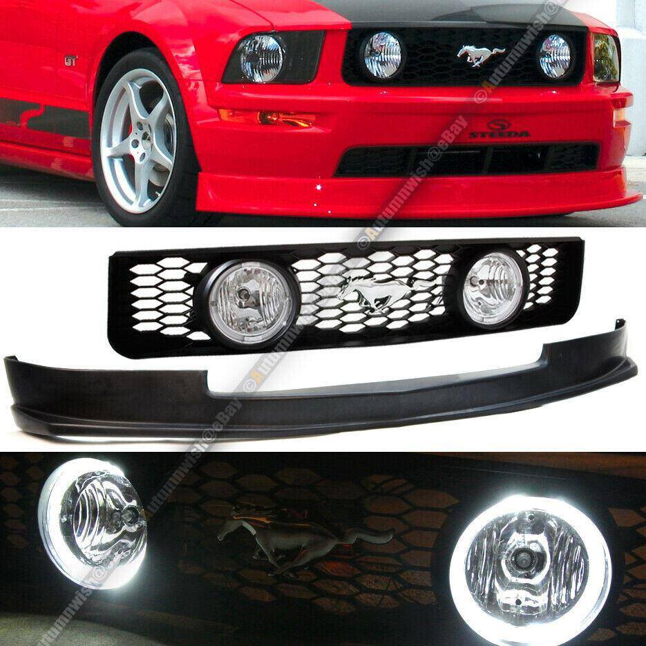 Ford Mustang 05-09 V6 Only Halo Fog Light Mesh Grille & Sport Front Bumper Lip - Autumn Wish Auto Arts