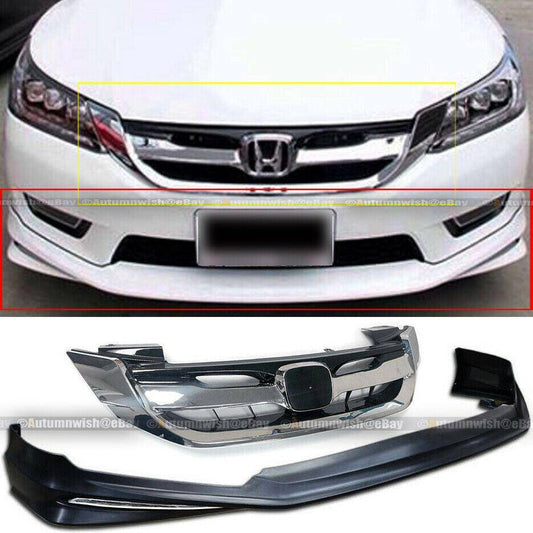 Honda Accord 13-15 4Dr MD Style Unpainted Front Bumper Lip & Chrome Hood Grille - Autumn Wish Auto Arts