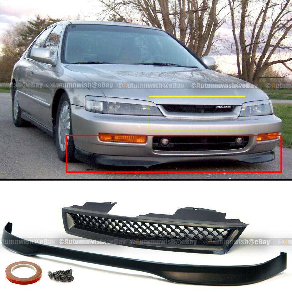 Honda Accord 96-97 2/4DR T-R Style Front Bumper Lip JDM & Glossy Black Mesh Grille Kit - Autumn Wish Auto Arts