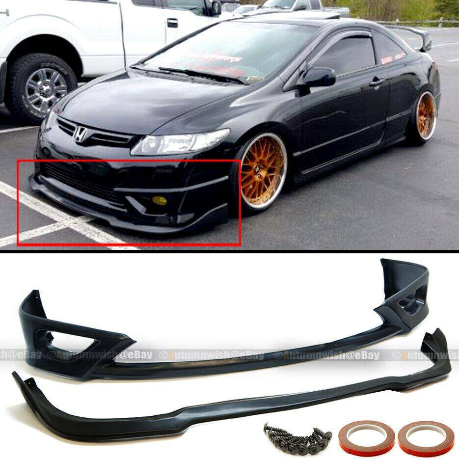 Honda Civic 06-08 2Dr Coupe HF-P Style Upper & CS Lower Unpainted Front Bumper Lip - Autumn Wish Auto Arts