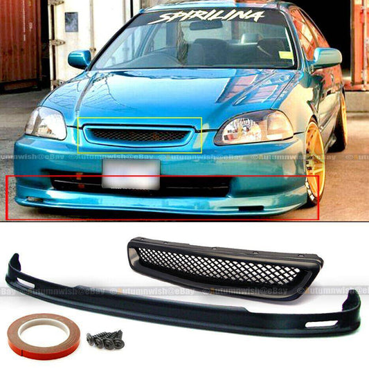 Honda Civic 96-98 EK 2DR 3DR 4DR Mugen Style Front Bumper Lip + Mesh Grille - Autumn Wish Auto Arts