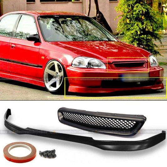 Honda Civic 96-98 EK 2DR 3DR 4DR T-R Style Front Bumper Lip & Mesh Grille Kit - Autumn Wish Auto Arts